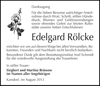 Traueranzeige von Edelgard Rölcke von Mitteldeutsche Zeitung Naumburg/Nebra