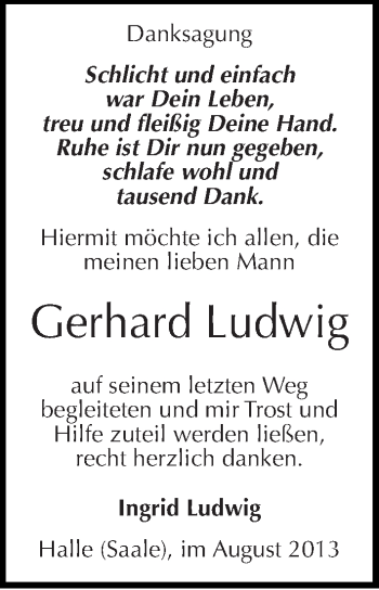 Traueranzeige von Gerhard Ludwig von Mitteldeutsche Zeitung Halle/Saalkreis