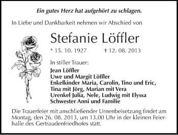 Traueranzeige von Stefanie Löffler von Mitteldeutsche Zeitung Halle/Saalkreis
