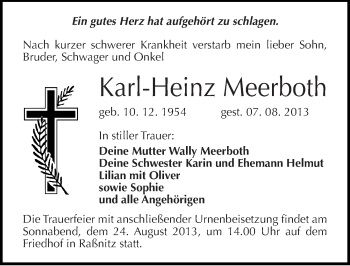 Traueranzeige von Karl-Heinz Meerboth von Mitteldeutsche Zeitung Merseburg/Querfurt