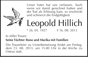 Traueranzeige von Leopold Hillich von Mitteldeutsche Zeitung Halle/Saalkreis