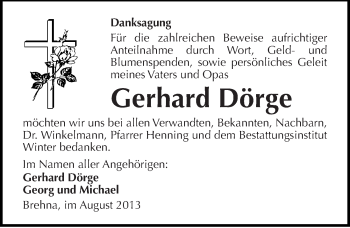 Traueranzeige von Gerhard Dörge von Mitteldeutsche Zeitung Bitterfeld