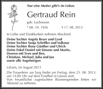 Traueranzeige von Gertraud Rein von Mitteldeutsche Zeitung