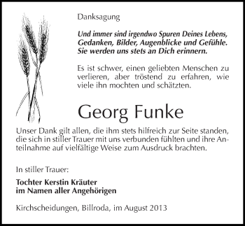 Traueranzeige von Georg Funke von Mitteldeutsche Zeitung Naumburg/Nebra