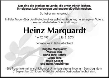 Traueranzeige von Heinz Marquardt von Mitteldeutsche Zeitung Halle/Saalkreis