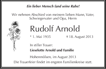 Traueranzeige von Rudolf Arnold von Mitteldeutsche Zeitung Weißenfels