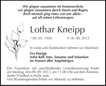 Traueranzeige von Lothar Kneipp von Mitteldeutsche Zeitung Halle/Saalkreis