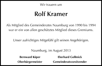 Traueranzeige von Rolf Kramer von Mitteldeutsche Zeitung Naumburg/Nebra