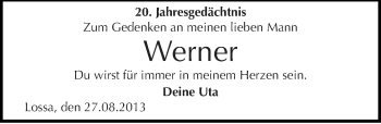 Traueranzeige von Werner  von Mitteldeutsche Zeitung Naumburg/Nebra