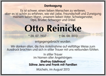 Traueranzeige von Otto Reinicke von Mitteldeutsche Zeitung Merseburg/Querfurt