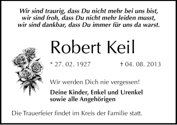Traueranzeige von Robert Keil von Mitteldeutsche Zeitung Halle/Saalkreis