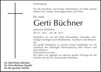Traueranzeige von Gerti Büchner von Mitteldeutsche Zeitung Sangerhausen