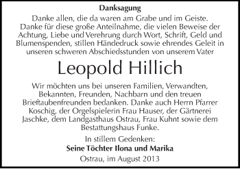 Traueranzeige von Leopold Hillich von Mitteldeutsche Zeitung Halle/Saalkreis