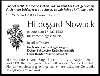 Traueranzeige von Hildegard Nowack von Mitteldeutsche Zeitung Halle/Saalkreis