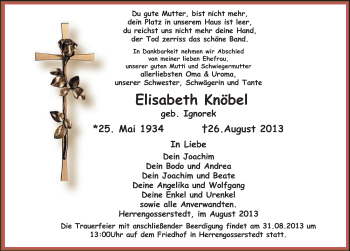 Traueranzeige von Elisabeth Knöbel von Mitteldeutsche Zeitung Naumburg/Nebra