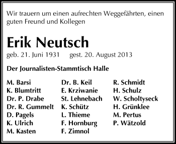 Traueranzeige von Erik Neutsch von Mitteldeutsche Zeitung Halle/Saalkreis