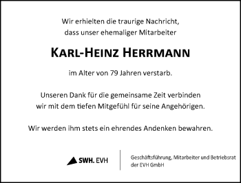 Traueranzeige von Karl-Heinz Herrmann von Mitteldeutsche Zeitung Halle/Saalkreis