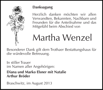 Traueranzeige von Martha Wenzel von Mitteldeutsche Zeitung Halle/Saalkreis