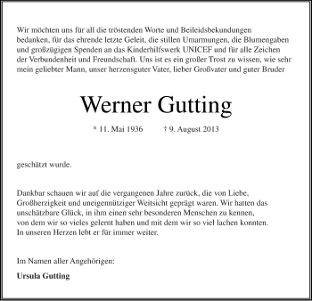 Traueranzeige von Werner Gutting von Mitteldeutsche Zeitung Aschersleben