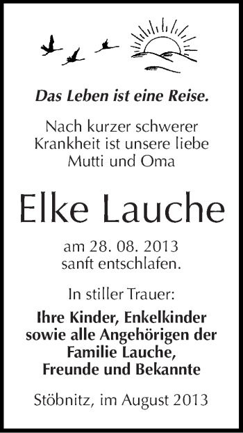 Traueranzeige von Elke Lauche von Mitteldeutsche Zeitung Merseburg/Querfurt