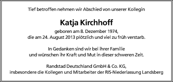 Traueranzeige von Katja Kirchhoff von Mitteldeutsche Zeitung
