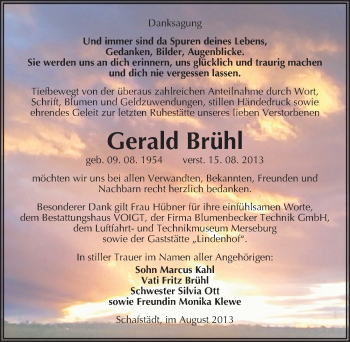 Traueranzeige von Gerald Brühl von Mitteldeutsche Zeitung Merseburg/Querfurt