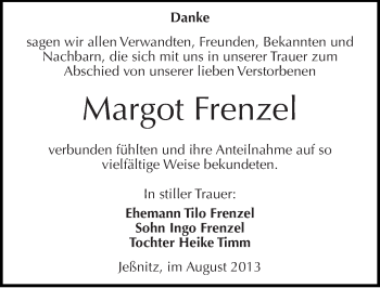 Traueranzeige von Margot Frenzel von Mitteldeutsche Zeitung Bitterfeld