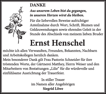 Traueranzeige von Ernst Henschel von Super Sonntag Dessau / Köthen