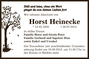 Traueranzeige von Horst Heinecke von Super Sonntag Bernburg