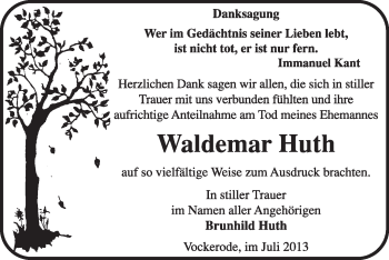Traueranzeige von Waldemar Huth von Super Sonntag Dessau / Köthen