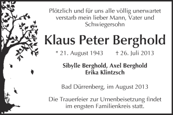 Traueranzeige von Klaus Peter Berghold von Super Sonntag Merseburg