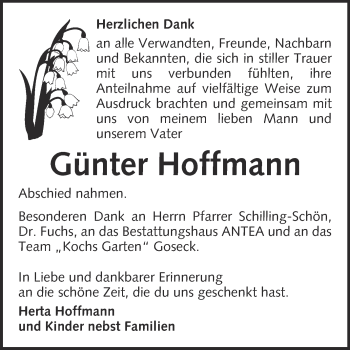 Traueranzeige von Günter Hoffmann von WVG - Wochenspiegel NMB / WSF / ZTZ