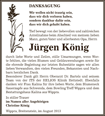 Traueranzeige von Jürgen König von Super Sonntag SGH Mansf. Land