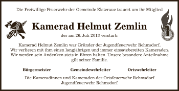 Traueranzeige von Helmut Zemlin von Super Sonntag Zeitz