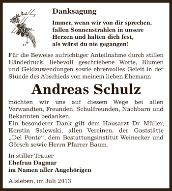 Traueranzeige von Andreas Schulz von Super Sonntag Bernburg