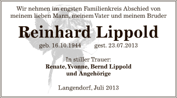 Traueranzeige von Reinhard Lippold von Super Sonntag Zeitz
