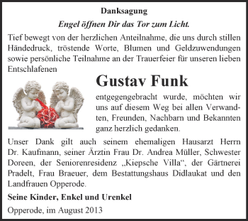 Traueranzeige von Gustav Funk von WVG - Wochenspiegel Quedlinburg