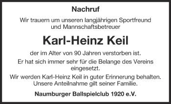 Traueranzeige von Karl-Heinz Keil von WVG - Wochenspiegel NMB / WSF / ZTZ