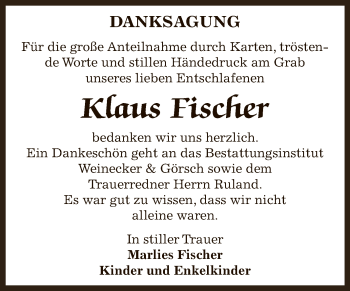 Traueranzeige von Klaus Fischer von Super Sonntag Bernburg