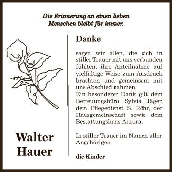 Traueranzeige von Walter Hauer von Super Sonntag Bernburg