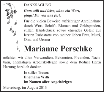 Traueranzeige von Marianne Perschke von Super Sonntag Merseburg