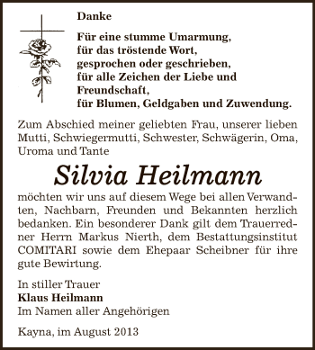 Traueranzeige von Silvia Heilmann von Super Sonntag Zeitz