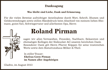 Traueranzeige von Roland Pirman von Super Sonntag Zeitz