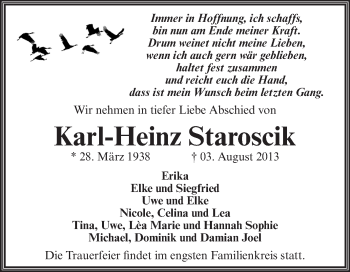 Traueranzeige von Karl-Heinz Staroscik von Super Sonntag