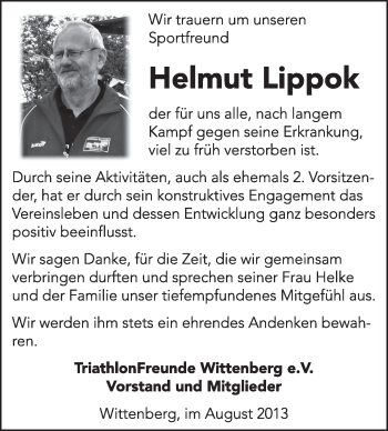 Traueranzeige von Helmut Lippok von Super Sonntag Wittenberg
