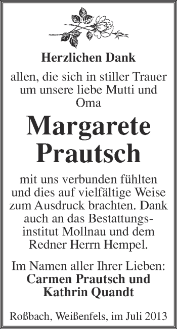 Traueranzeige von Margarete Prautsch von WVG - Wochenspiegel Merseburg