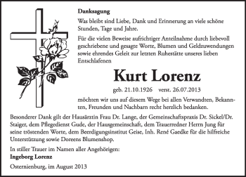 Traueranzeige von Kurt Lorenz von Super Sonntag Dessau / Köthen