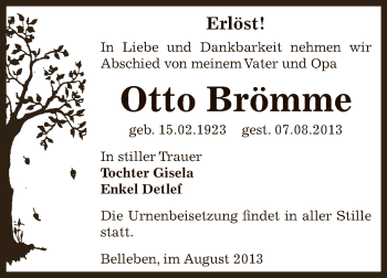 Traueranzeige von Otto Brömme von Super Sonntag Bernburg