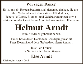 Traueranzeige von Helmut Arndt von WVG - Wochenspiegel Dessau / Köthen