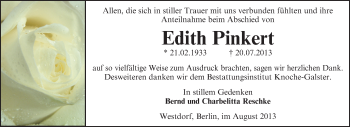 Traueranzeige von Edith Pinkert von WVG - Wochenspiegel Aschersleben